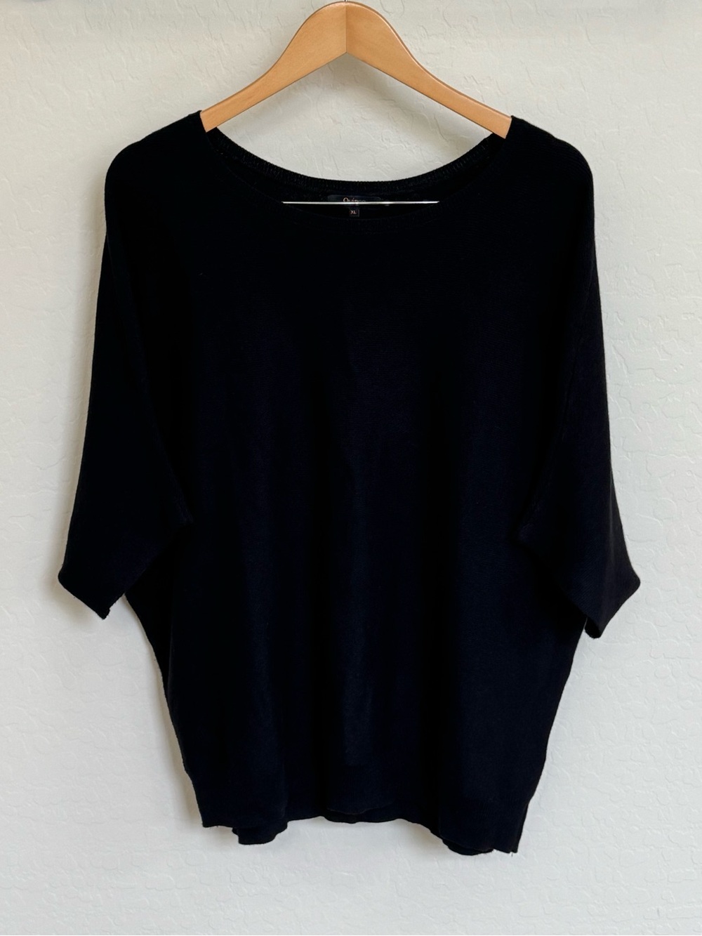 Quince Black Lightweight Cotton Cashmere Link-Stitch Dolman Sweater XL